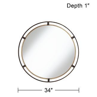 Uttermost Round Vanity Decorative Wall Mirror Rustic Distressed Bronze Antiqued Gold Frame 34" Wi... | Target