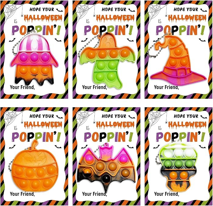 Halloween Party Favors - 24 Pack Halloween Pop Fidget Toys Card Bulk - Funny Pop Its Goodie Bag S... | Amazon (US)