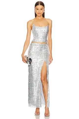 x REVOLVE Seona Top in Silver Sequin Top Silver Sequin Skirt Set Skirt And Top Set | Revolve Clothing (Global)