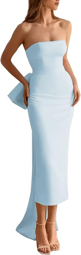 Satin Mermaid Prom Dress for Women2024 Cocktail Party Dress with Slit Formal Bow Dresses with Det... | Amazon (US)