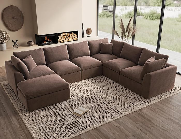 Oversized Cloud Couches for Living Room, Boneless Sectional Couch with Ottoman, 7 Seater Large Mo... | Amazon (US)