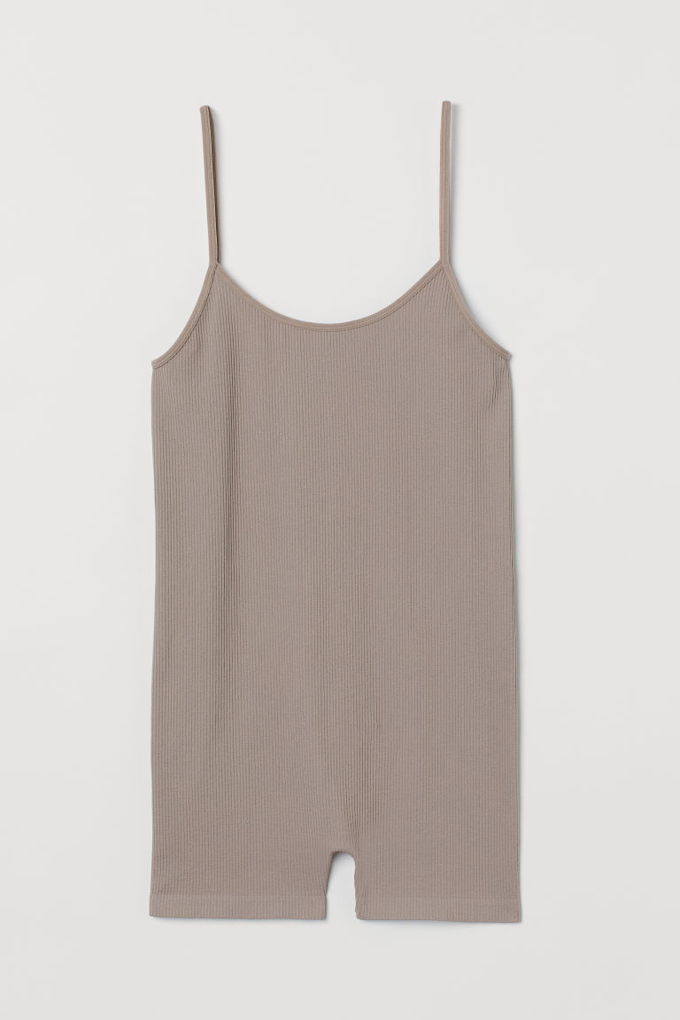 H & M - Ribbed Romper - Brown | H&M (US + CA)