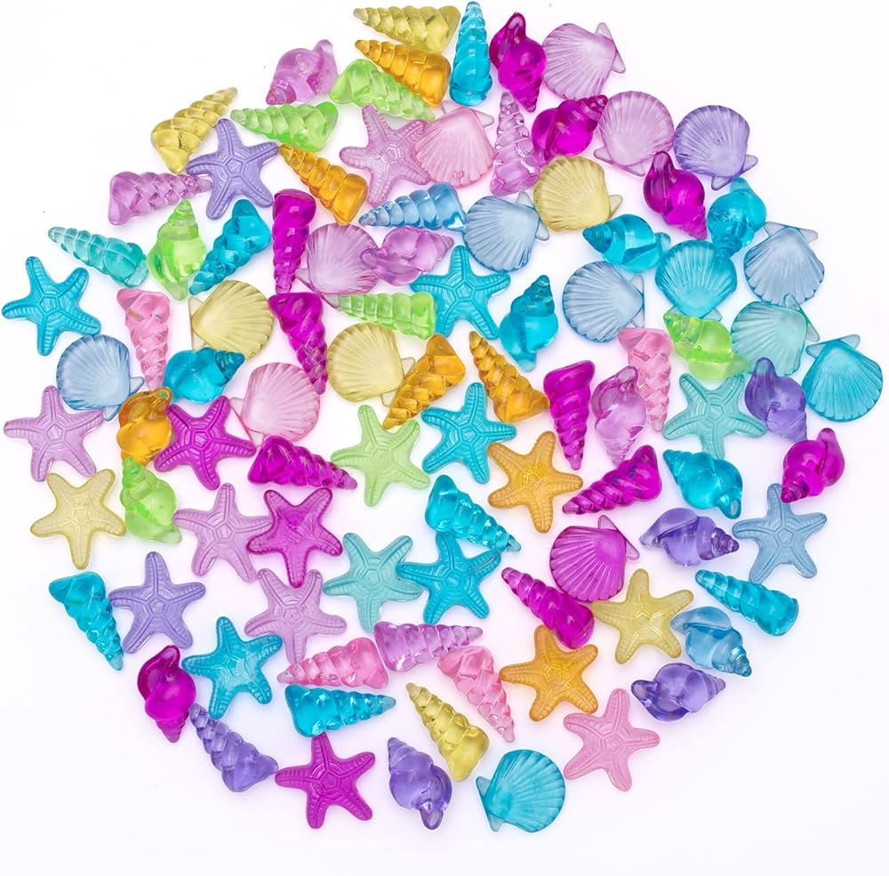 Colorful Plastic Sea Shell/Conch/Starfish Gems Toys for Beach Holiday/Swimming Pool Diving/Treasu... | Amazon (US)