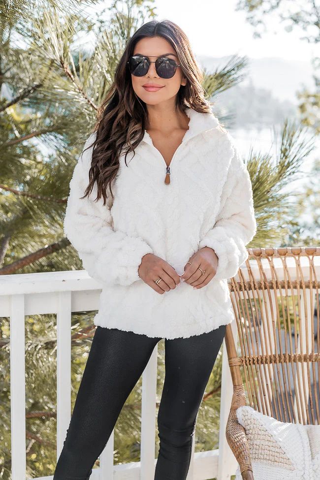 Seasonal Shift Ivory Textured Sherpa Pullover | Pink Lily