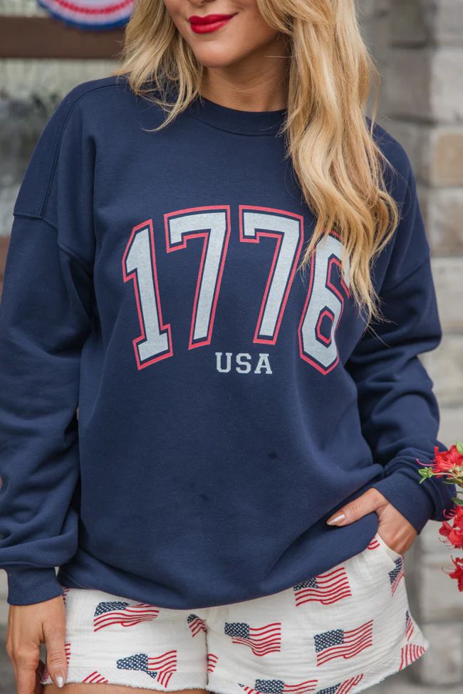 1776 Block USA Navy Oversized Graphic Sweatshirt | Pink Lily