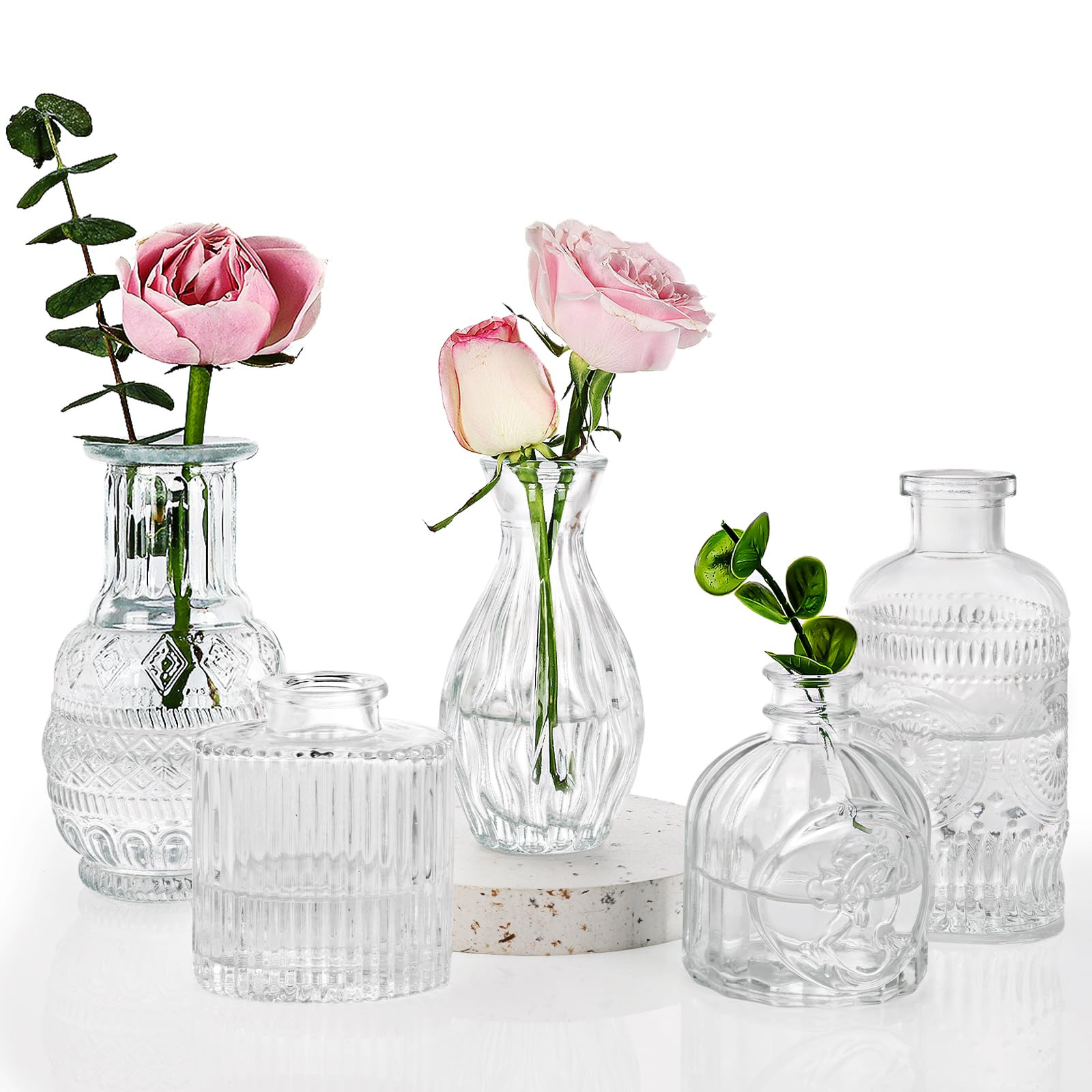 Fixwal Set of 5 Bud Vases, Small Vase for Flowers, Glass Vase for Home Decor, Wedding Decorations... | Amazon (US)
