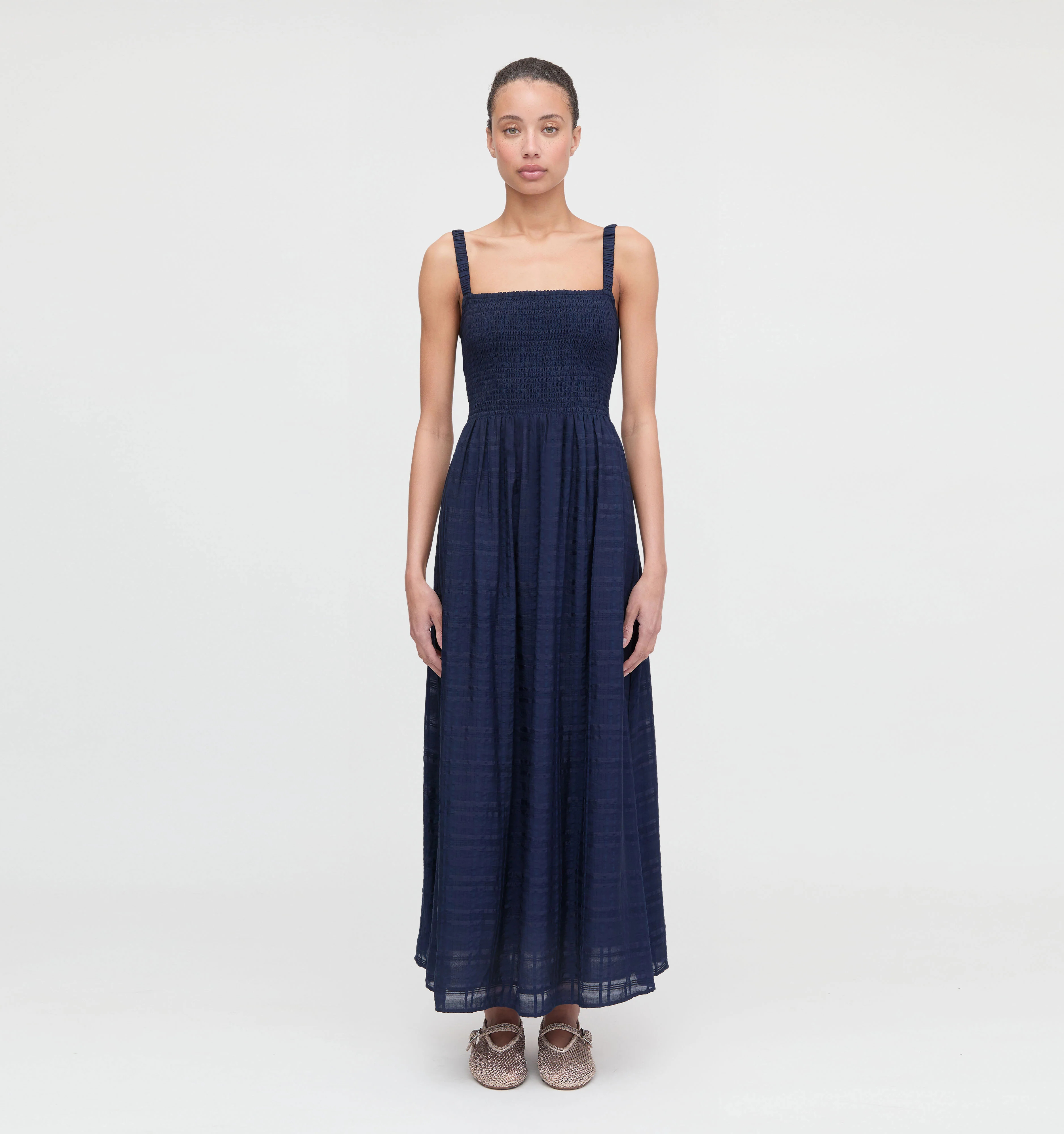 The Anita Nap Dress - Navy Sheer Plaid | Hill House Home US