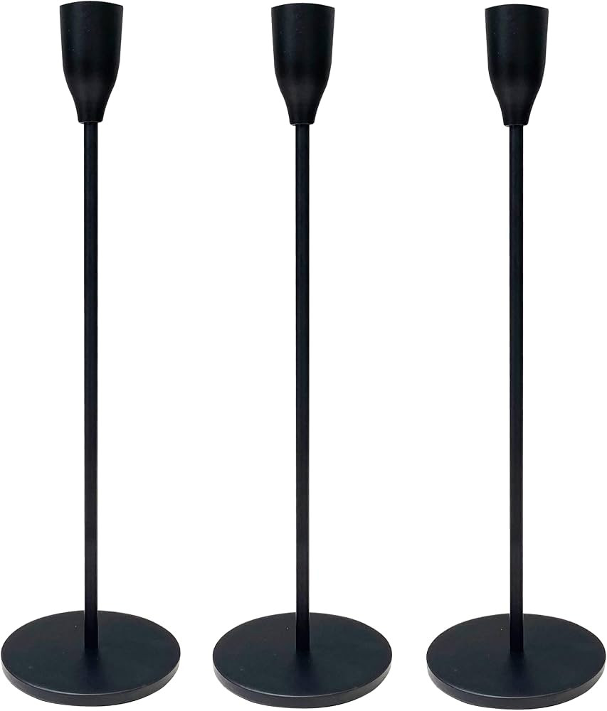 Black Matte Set of 3 Candlestick Holders 11.75" Extra Tall Taper Candle Metal Holder Centerpiece ... | Amazon (US)