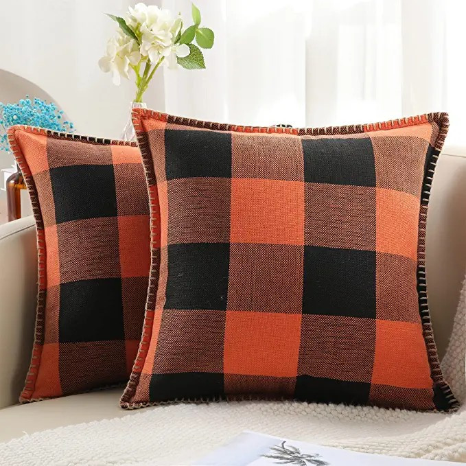 decorUhome Set of 2 Fall Throw Pillow Covers, Farmhouse Buffalo Plaid Check Decorative Pillow Cov... | Amazon (US)
