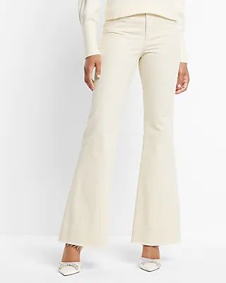 Mid Rise Cream Raw Hem 70s Flare Jeans | Express