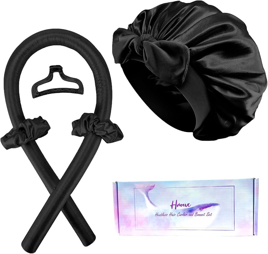 Heatless Hair Curler & Silk Bonnet Set, Heatless curls Overnight with Bonnet for Sleeping, No Hea... | Amazon (UK)