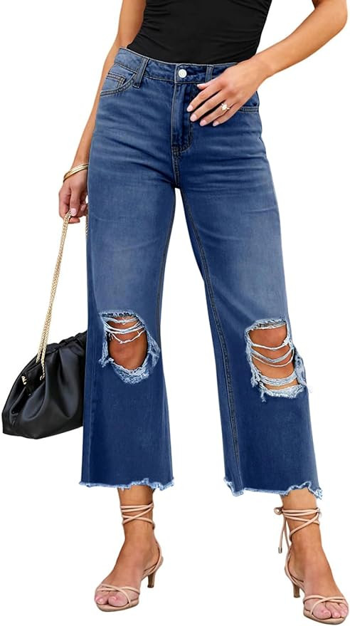 LOLONG High Waisted Ripped Flare Jeans for Women Casual Distressed Pants | Amazon (US)