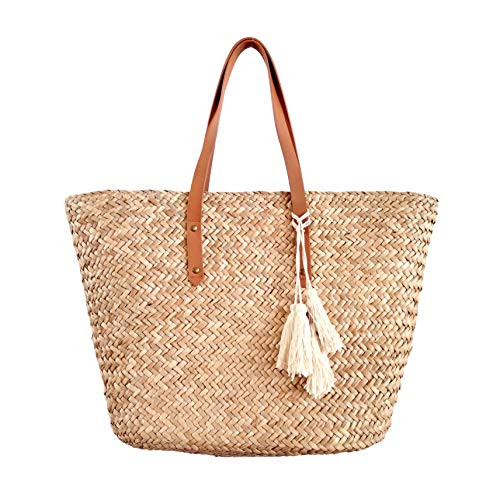 Anew Straw French Basket Bags for Shopping and More (Flat Leather) | Amazon (US)