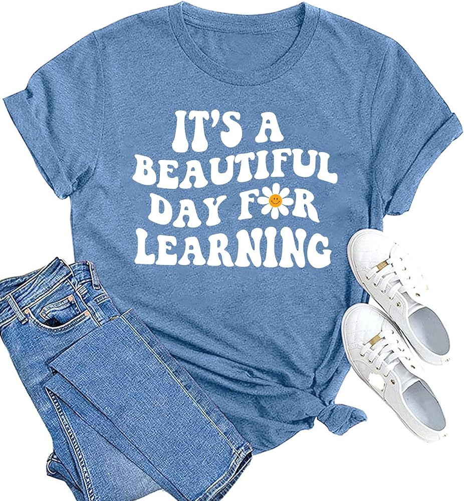 MAIHUN Women Teacher Life Shirt Teacher Gift Short Sleeve Shirts It s a Beautiful Day for Learnin... | Amazon (US)