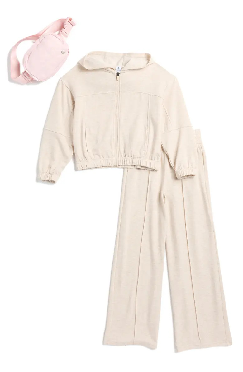 Kids' Brushed French Terry Zip Hoodie, Pants & Belt Bag Set | Nordstrom Rack