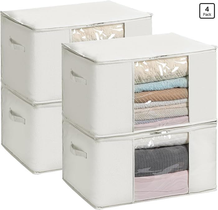 Large Storage Bags with Zipper and Clear Window, Cotton Blended Fabric Storage Containers for Sea... | Amazon (US)