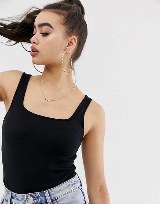 ASOS DESIGN square neck tank body in rib in black | ASOS US