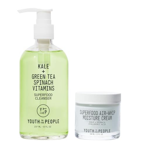 Youth To The People Daily Cleanse, Hydrate, Plump Skin Duo, 2-Pc Skincare Bundle Set, Superfood Kale + Green Tea Facial Cleanser (8oz) + Superfood Air Whip Hydrating Moisturizer (2oz), All Skin Types | Amazon (US)