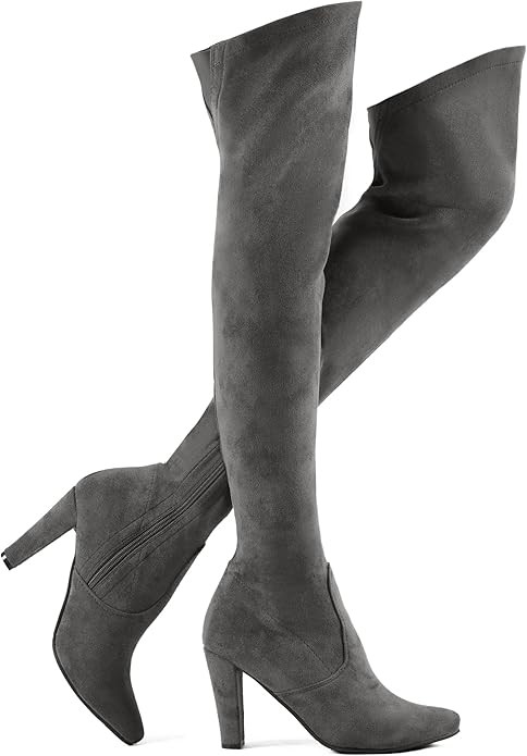 Shoe'N Tale Women Stretch Suede Chunky Heel Thigh High Over The Knee Boots | Amazon (US)
