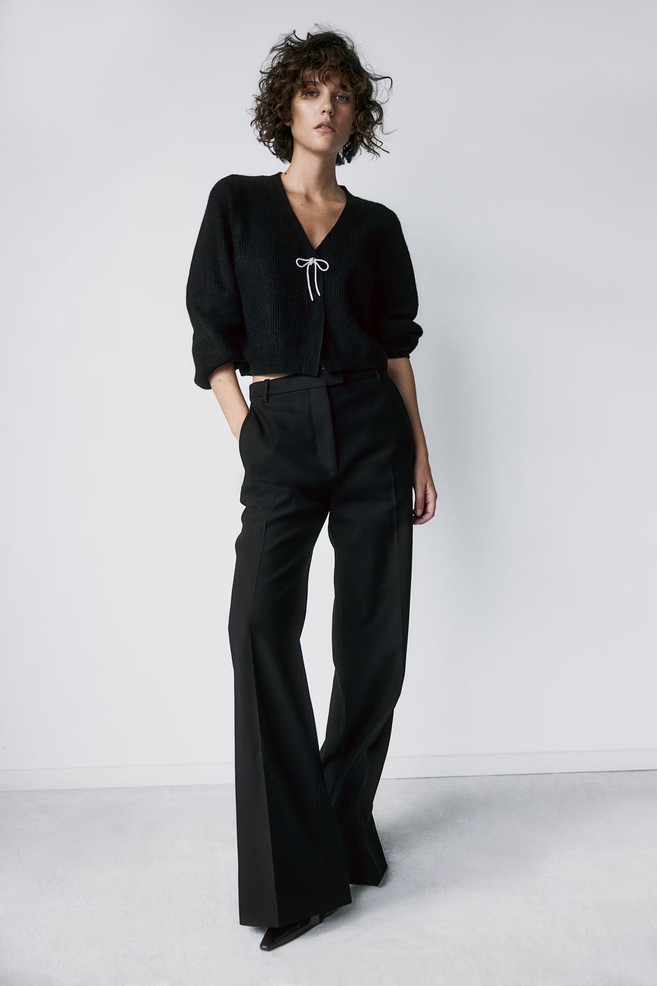 Bow-detail rib-knit cardigan - Black - Ladies | H&M GB | H&M (UK, MY, IN, SG, PH, TW, HK)