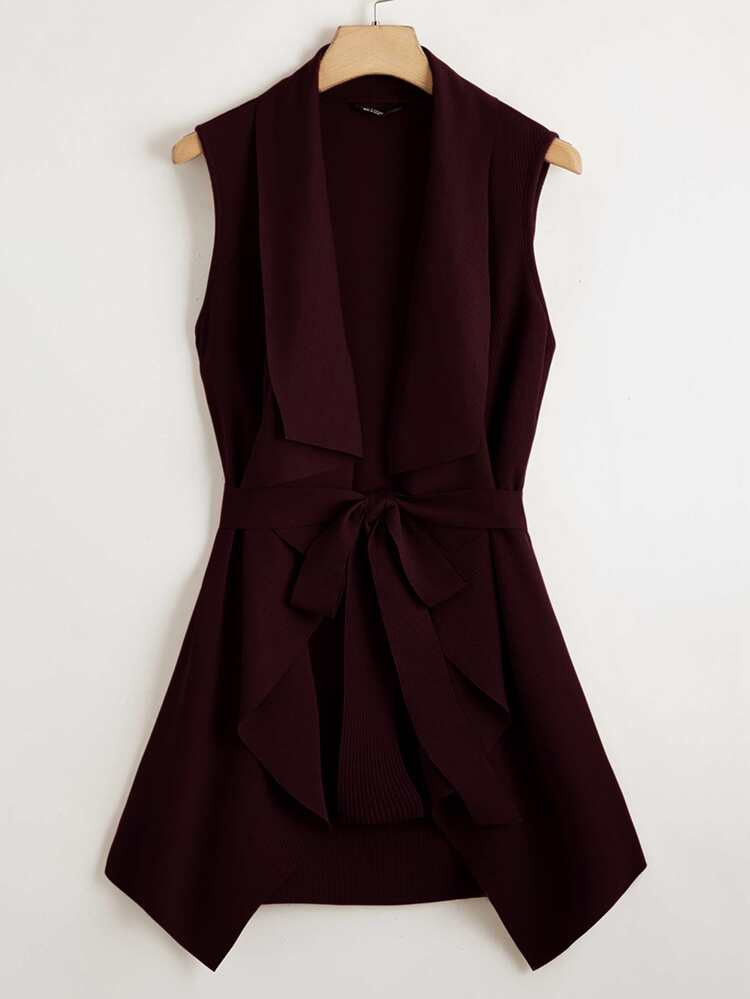 SHEIN Plus Waterfall Neck Belted Vest | SHEIN