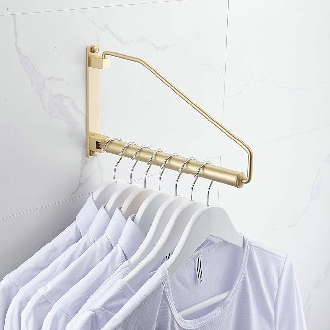 Hiendure Folding Clothes Hanger Gold Brushed Drying Clothes Rack Wall-Mounted Space Saver for Lau... | Amazon (US)