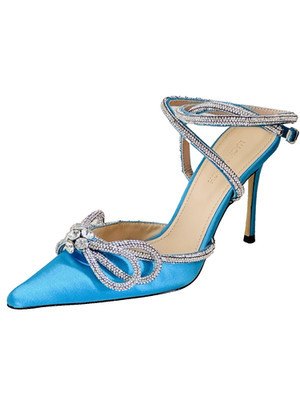 NEW MACH & MACH DOUBLE BOW CRYSTALS BLUE SATIN PUMPS SZ 38/ US 8 M NEW | eBay US
