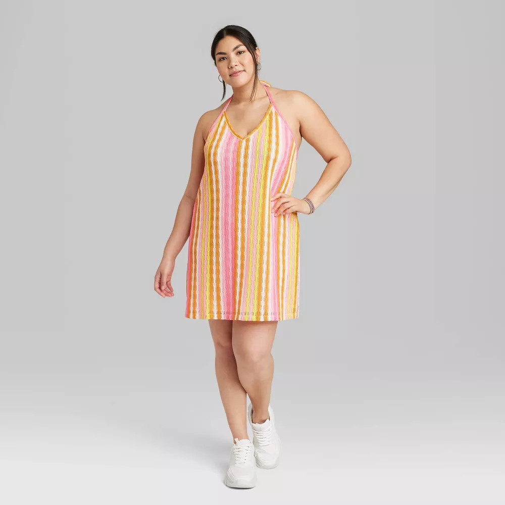 Women's Sleeveless Openwork Bodycon Dress - Wild Fable™ Warm Multi Striped | Target