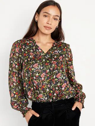 Smocked Tie-Neck Floral Blouse for Women | Old Navy (US)