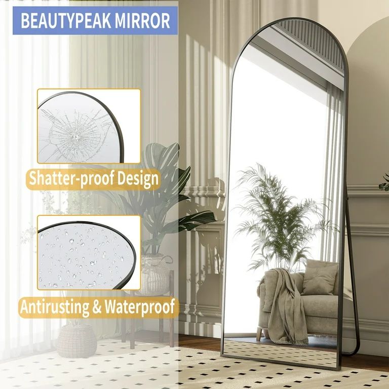 BEAUTYPEAK 64"x21" Full Length Mirror Arched Standing Floor Mirror Full Body Mirror, Black - Walm... | Walmart (US)