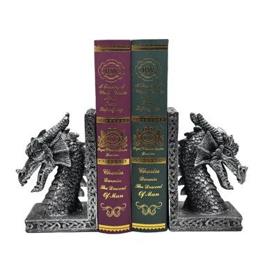 Bookshelf Bookends for Heavy Books, Bookshelf Decorative Bookends, Animal Dragon Bookends Dragon Statue, Vintage Silver, 1 Pair | Wayfair North America