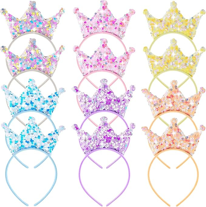Juexica 12 Packs Princess Crowns Headband Glitter Headbands Crown Party Favors Princess Birthday ... | Amazon (US)