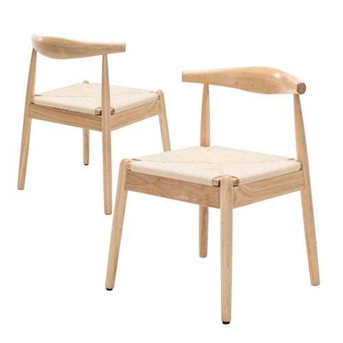 Dining Chairs Set of 2, Mid Century Modern Dining Room Chairs with Woven Rope/PU Leather Seat and... | Amazon (US)