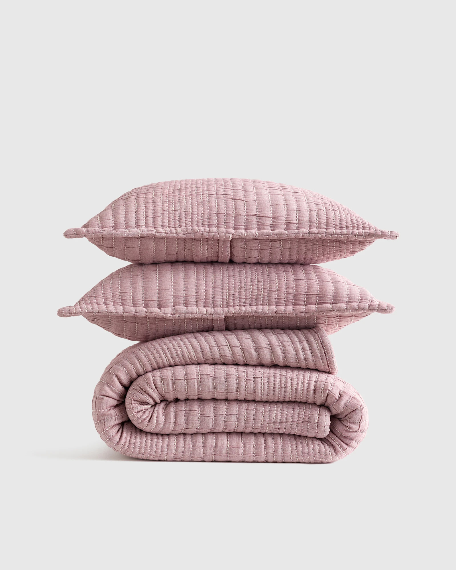 Quince | Channel Stitch Coverlet Set in Green, Size Twin, Organic Cotton | Quince