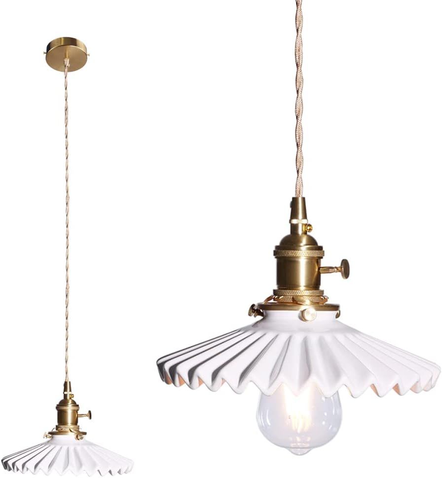 Shenmoyl 1-Light Pendant Light Ceramic Hanging Light,E26/E27 Drop Ceiling Light Fixture Lamp Nord... | Amazon (US)