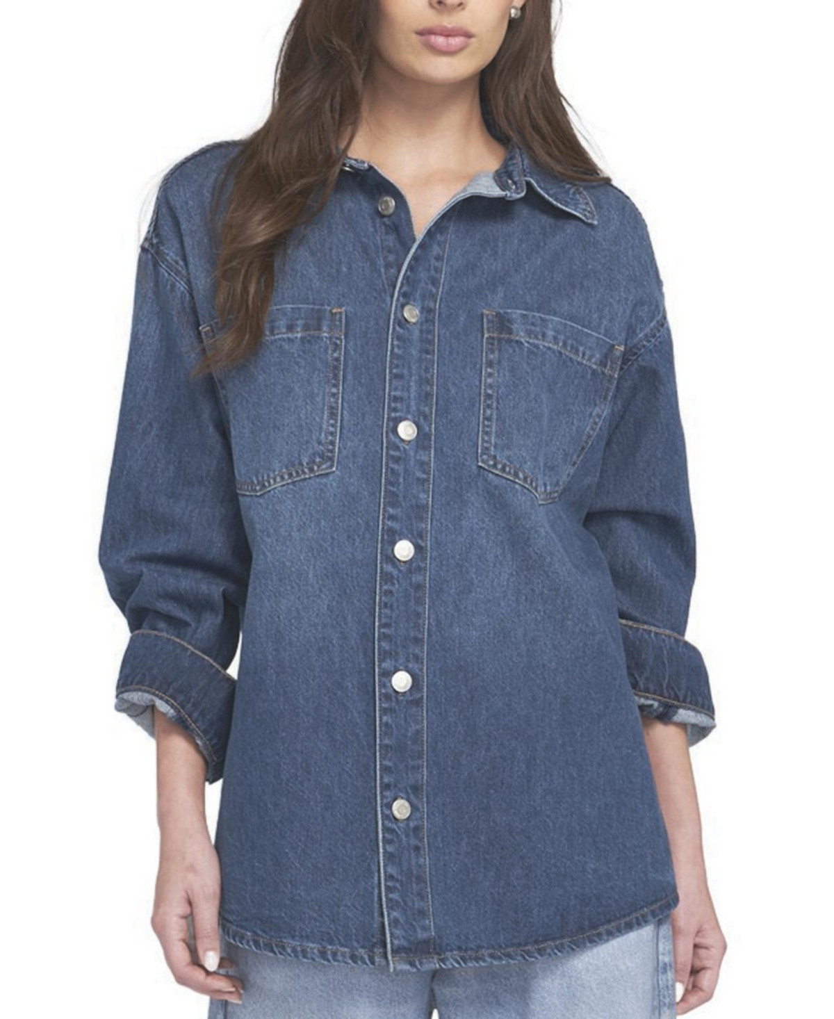 Elle Collection Women's Feather Soft Denim Shirt Button Down Top | Macy's