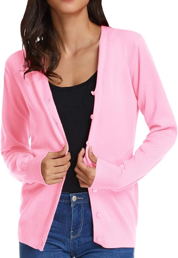 GRACE KARIN Women's Long Sleeve Button Down Vee Neck Classic Sweater Knit Cardigan | Amazon (US)
