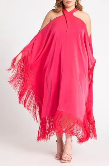 Fringe Cold Shoulder Long Sleeve Caftan Dress | Nordstrom