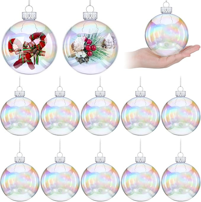 12 Pcs Large 4 Inch Clear Christmas Ornament Balls Iridescent Christmas Balls for Tree, Iridescen... | Amazon (US)