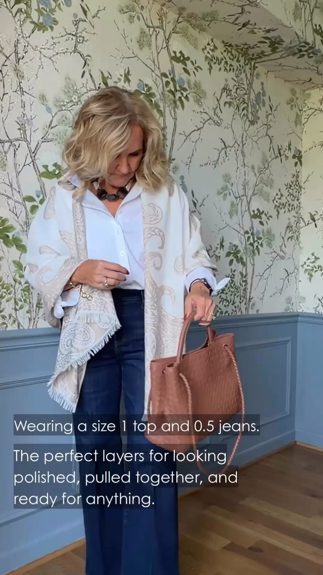 This paisley scarf is the perfect finishing layer for a polished, pulled-together outfit. Paired with a light top and dark denim, it adds pattern and interest while keeping the look effortless. Wearing a size 1 top and 0.5 jeans.

💡 LTK MADE EASY
❤️ Heart = Support my posts!
🔖 Save = Get sale & restock alerts
📋 Lists = Keep favorites organized
📲 Share = Send lists and products to a friend. Hello, Christmas List!
💬 Comment = Ask me anything about what I'm wearing.:-)

#LTKootd #LTKWorkwear #LTKOver40
