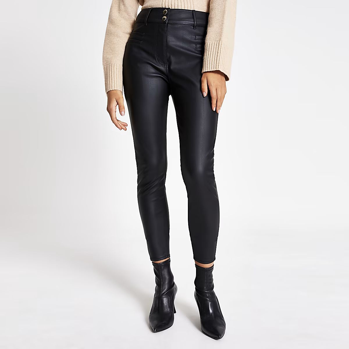 Black faux leather high waisted trousers | River Island (UK & IE)
