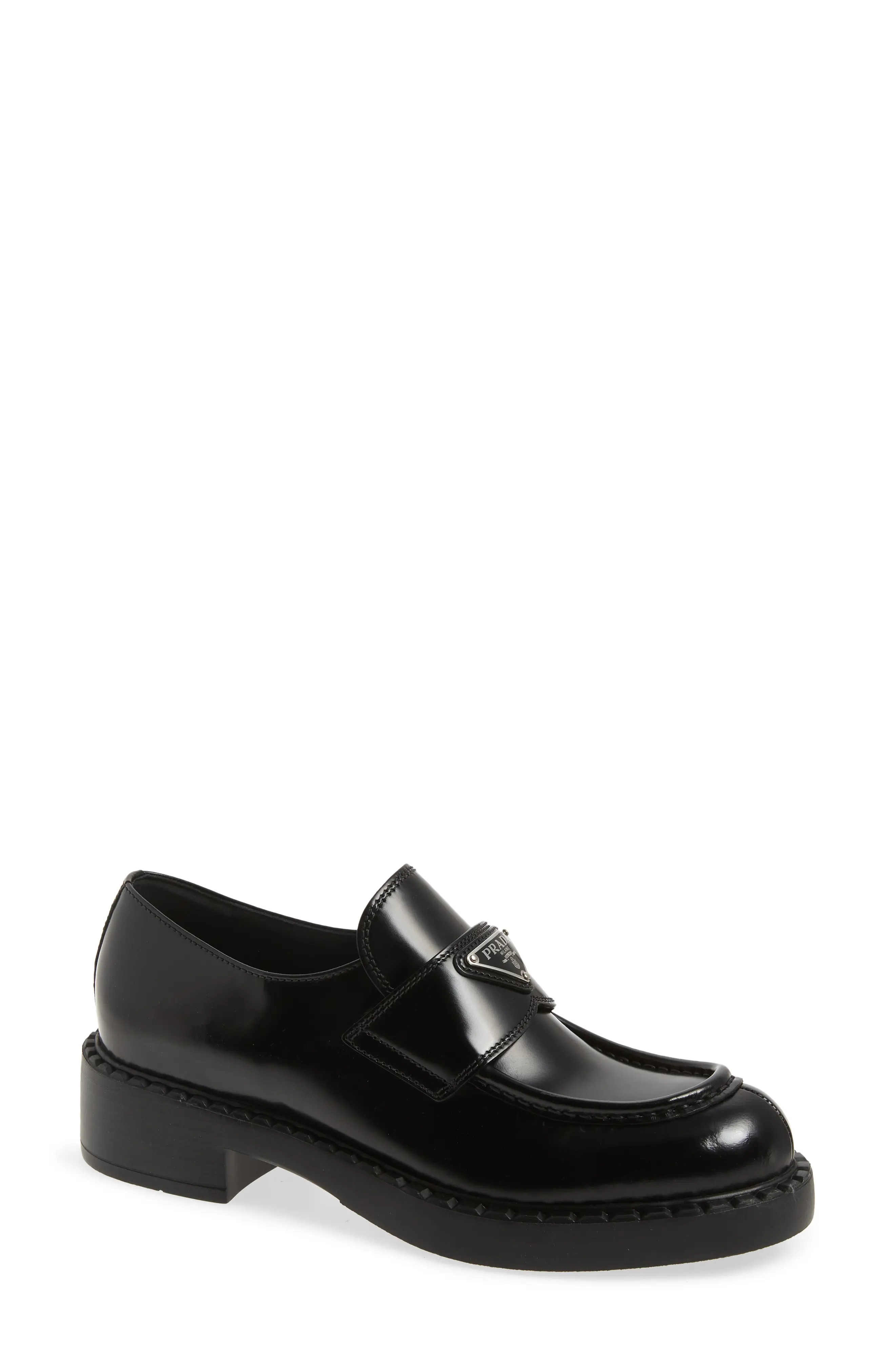 Prada Triangle Logo Loafer in Black at Nordstrom, Size 8Us | Nordstrom