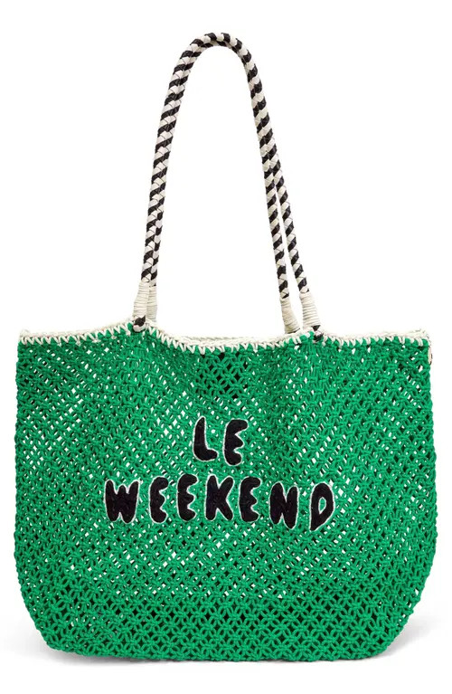Clare V. Le Weekend Knot Tote in Green Crochet W/Black at Nordstrom | Nordstrom