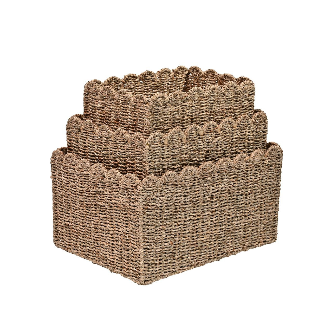 happimess Arden Coastal Cottage Seagrass Scalloped Rectangular Organizing Storage Baskets | Target