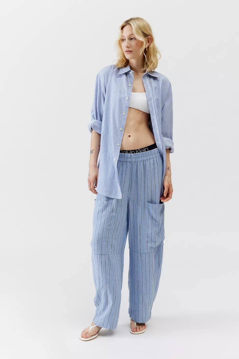 UO Mae Striped Linen Cargo Pant | Urban Outfitters (US and RoW)