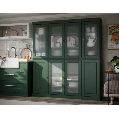 100% Solid Wood 65" Pantry China Cabinet with Solid, Frosted Glass Doors, 2-Drawers and Adjustable Shelves | Wayfair North America