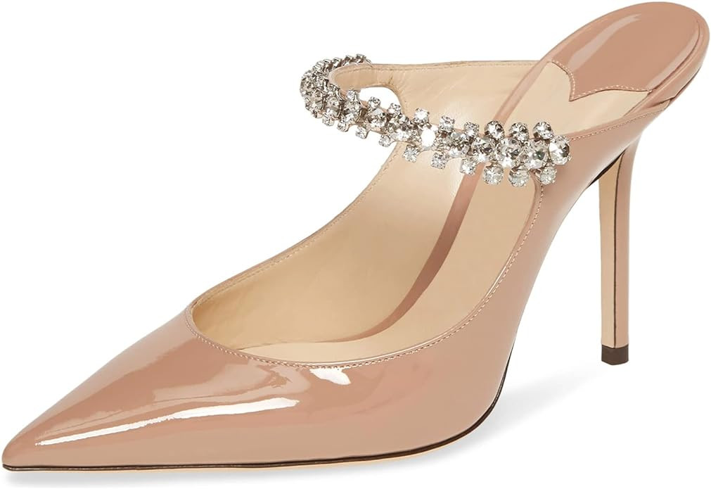 JiaBinji Women High Heels Sandals Mules Rhinestone Strap 4 inches Stiletto Pointed Toe Slip On Sa... | Amazon (US)