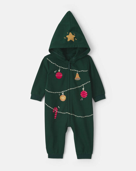 Baby Christmas Tree French Terry Long-Sleeve Jumpsuit - Green | Carter's | Carter's Inc