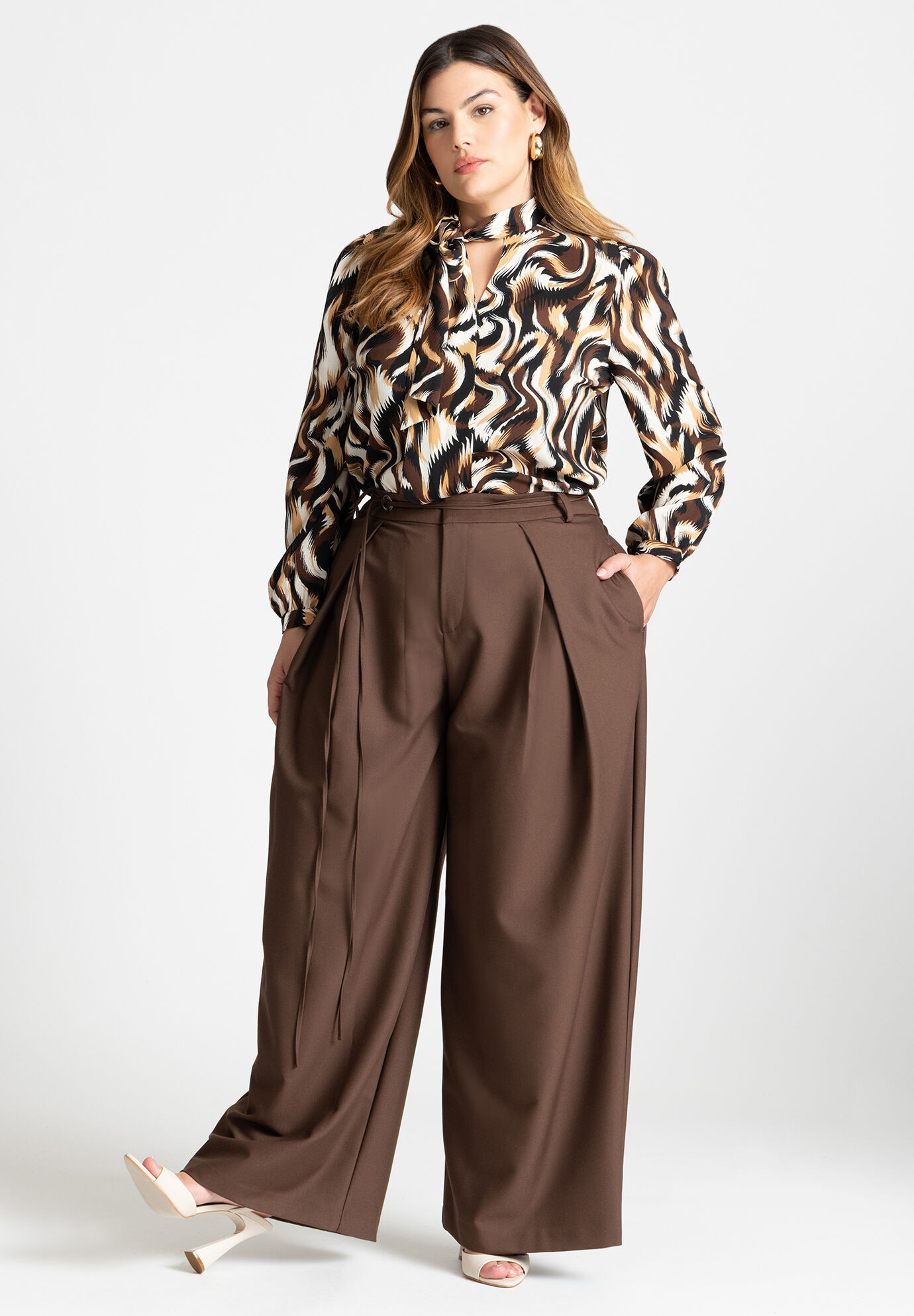 Pleat Detail Trouser With Long Belt | Eloquii