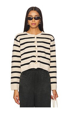 Line & Dot Benni Stripe Cardigan in Tan & Black from Revolve.com | Revolve Clothing (Global)